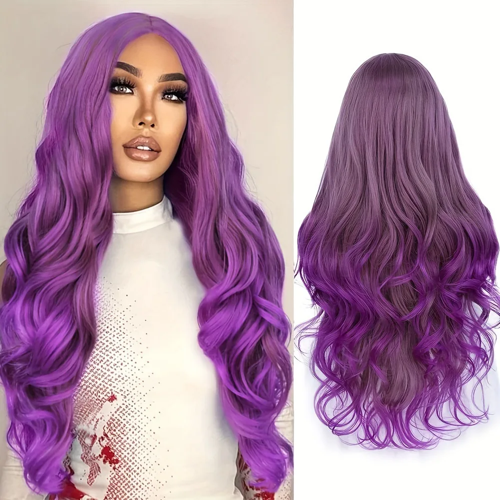 

women long section with large waves and gradient purple Wig