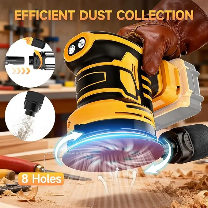 Electric Orbital Sander 125MM 6Gear Cordless Grinding Sanding Polishing Machine Woodwork Power Tool Compatible with Dewalt