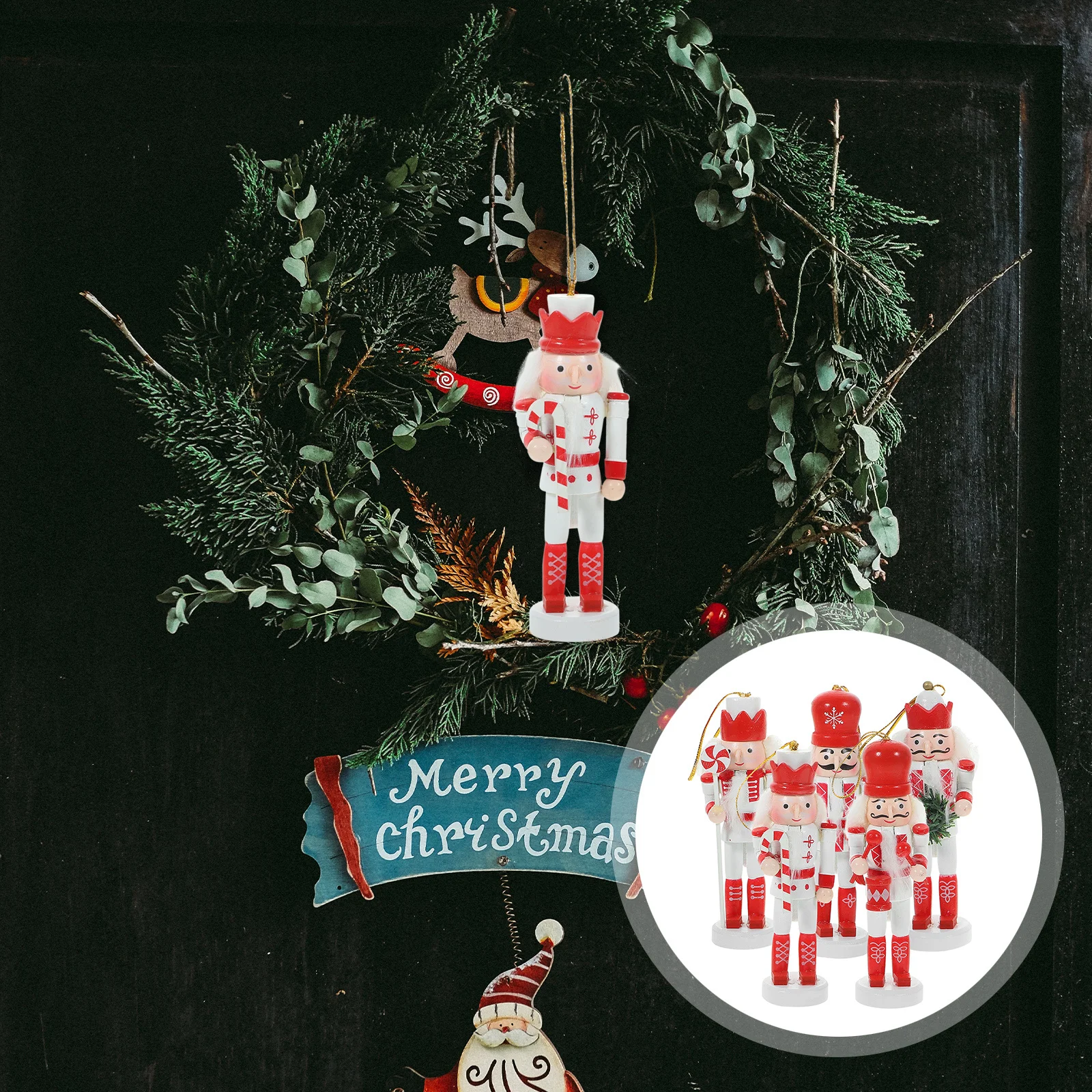 

5pcs Wooden Nutcracker Soldier Decoration Hanging Christmas Ornament Home Office Car Decor Xmas Gift Festival Figure