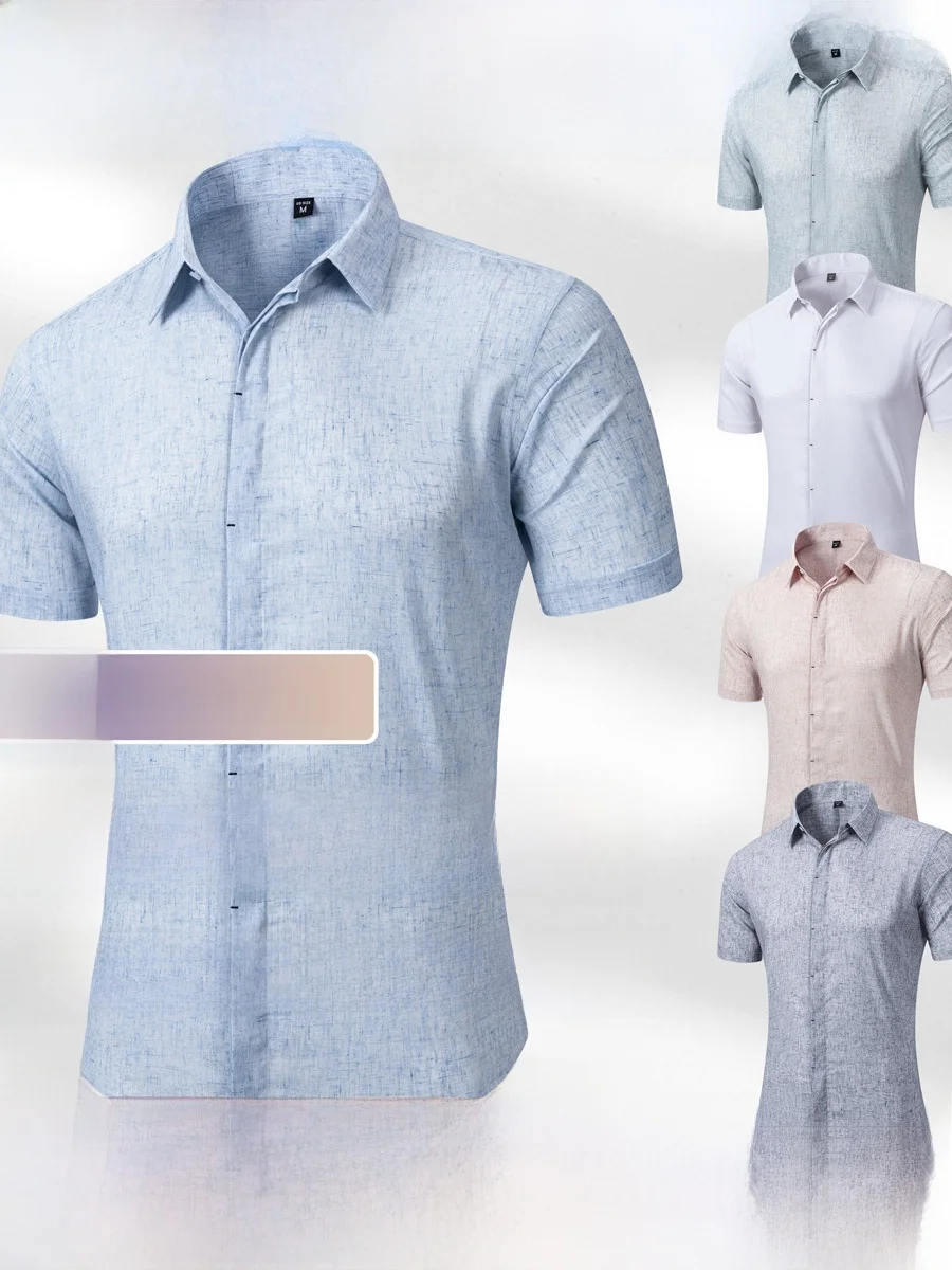 

Мужская льняная рубашка с коротким рукавом, повседневная, тонкая, летняя, дышащая, в гавайском стиле, удобная, легкая, стандартного кроя