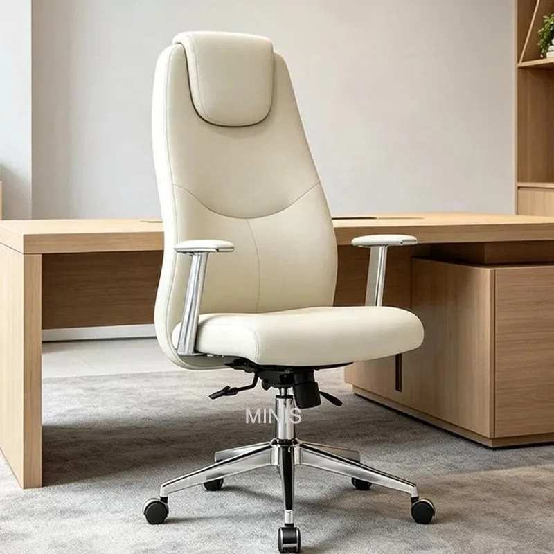 Commercial Furniture Modern Ergonomic Aluminium Alloy High Back Swivel Revolving Adjustable Height Elegant White Leather Office