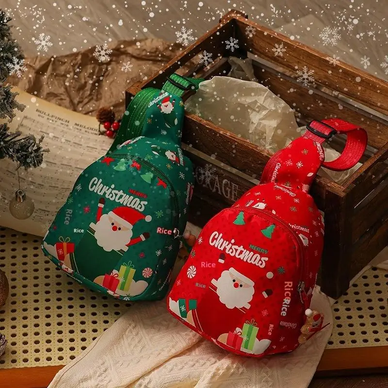 2026 جديد سانتا كلوز هدية عيد الميلاد حقيبة التعبئة والتغليف القماش الصغيرة لحقيبة الظهر أبل للأطفال الأخضر/الأحمر عيد ميلاد سعيد #4