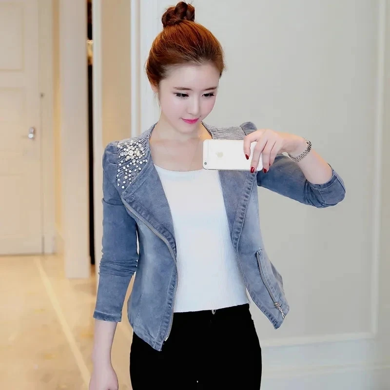 2024 Spring Autumn Fashion Blazer Denim Jacket Women's Small Suit Short Cowboy Coat New Korean Versatile Denim Ladies Top 3XL