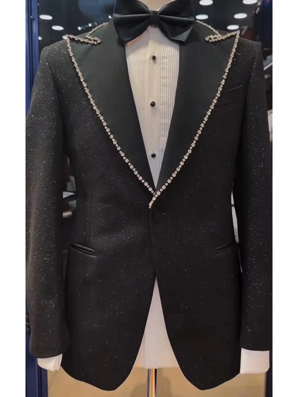 Fashion Wedding Tuxedos Beaded Sequins Peaked Lapel Men Suit 2 Piece Jacket Pants For Groom Evening Graduate Blazers Customized