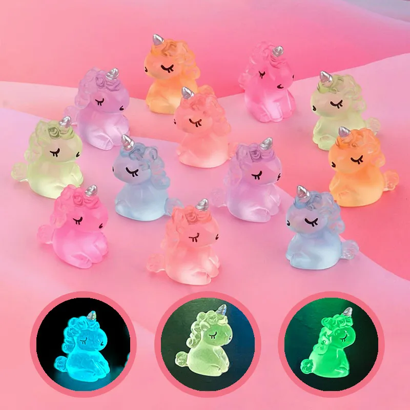 

50PCS Fluorescent Unicorn Resin Accessoires Miniature Figures Home Decor Micro Landscape Dollhouse Decoration Gift for Girls Gag