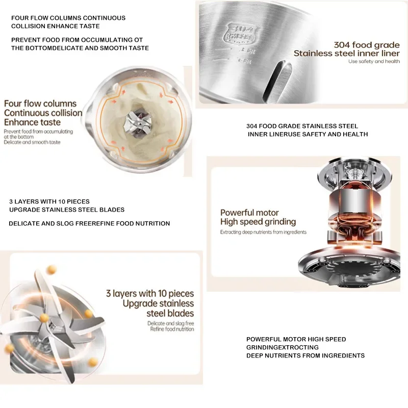 1200ML Electric Soybean Milk Machine Automatic Intelligent Food Blender Filter-free Soy Milk Maker Rice Paste Maker Kettle EU/US