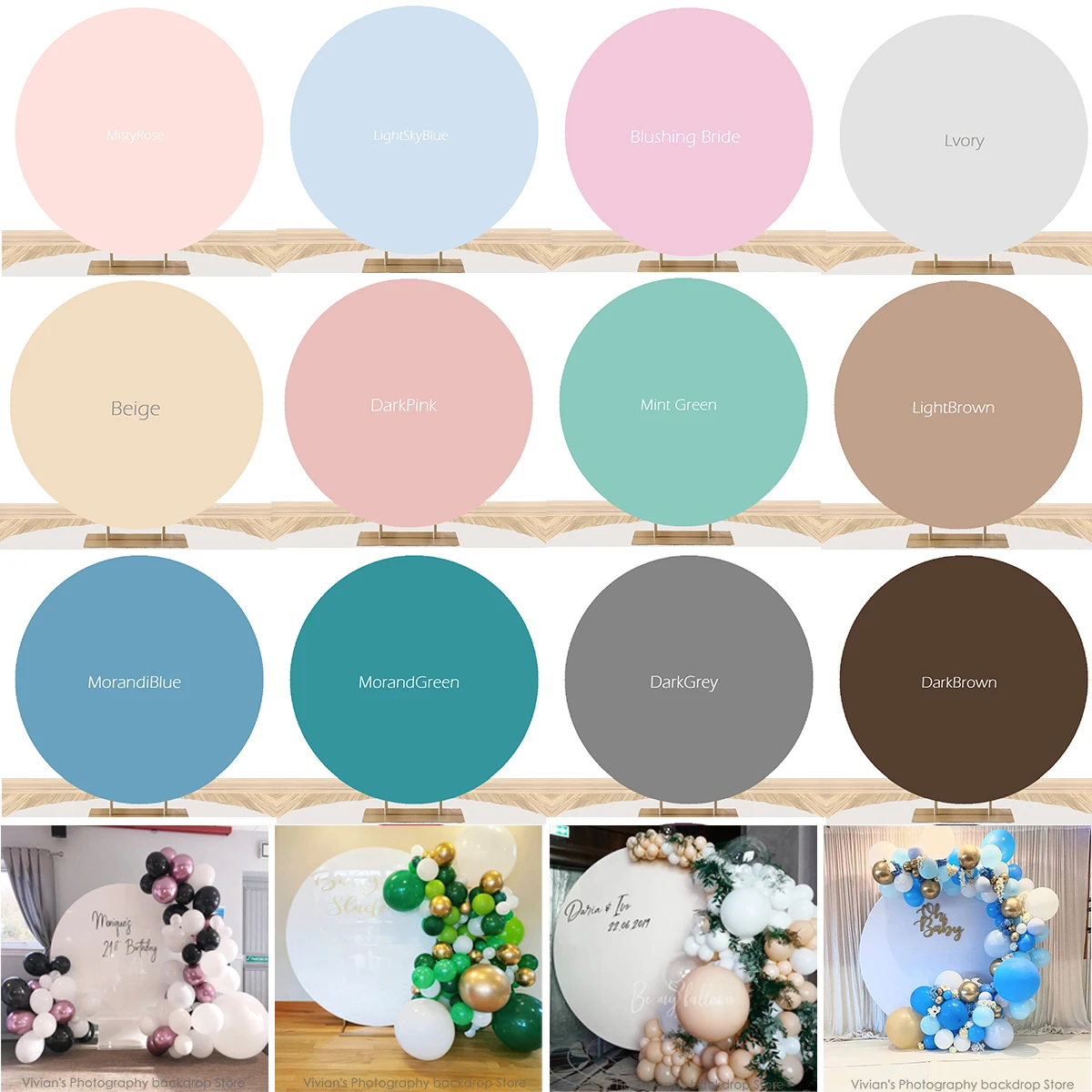 

Pure Color Round Backdrop Stand Decor Party Props Pure White Black Background Arch Banner Circle Photocall Birthday Backdrops