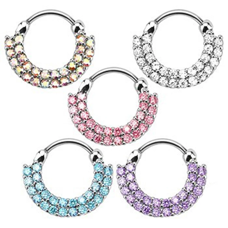 1pc 16g Crystal Septum Nose Piercing Clicker for Women Men Stainless Steel Nose Hoop Septum Faux Piercings Nostril Body Jewelry