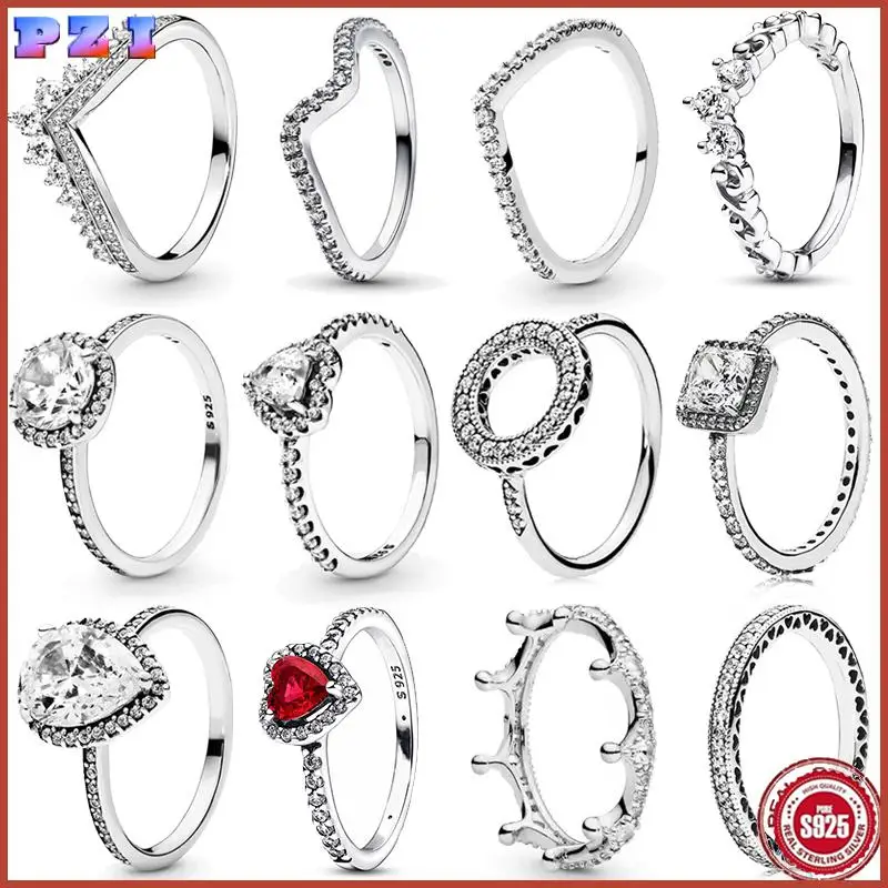 Anillo clásico de Plata de Ley 925 con dije deslumbrante para mujer, corona en forma de corazón, joyería ligera de lujo con temperamento, regalo