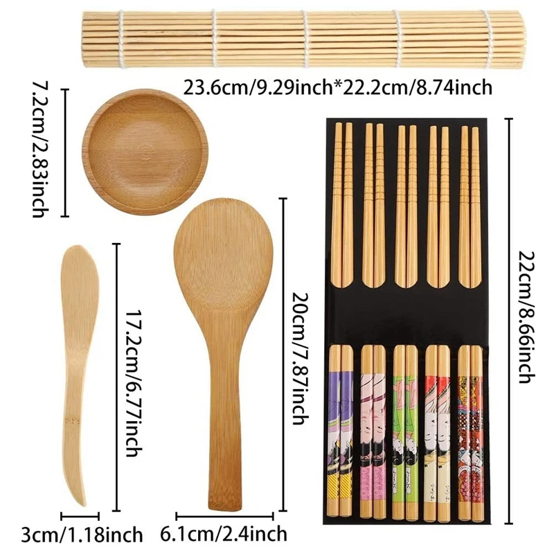 11 Pack Sushi Making Kit Bamboo Beginner Sushi Kit Include Sushi Rolling Mats Rice Paddle Rice Spreader Chopsticks