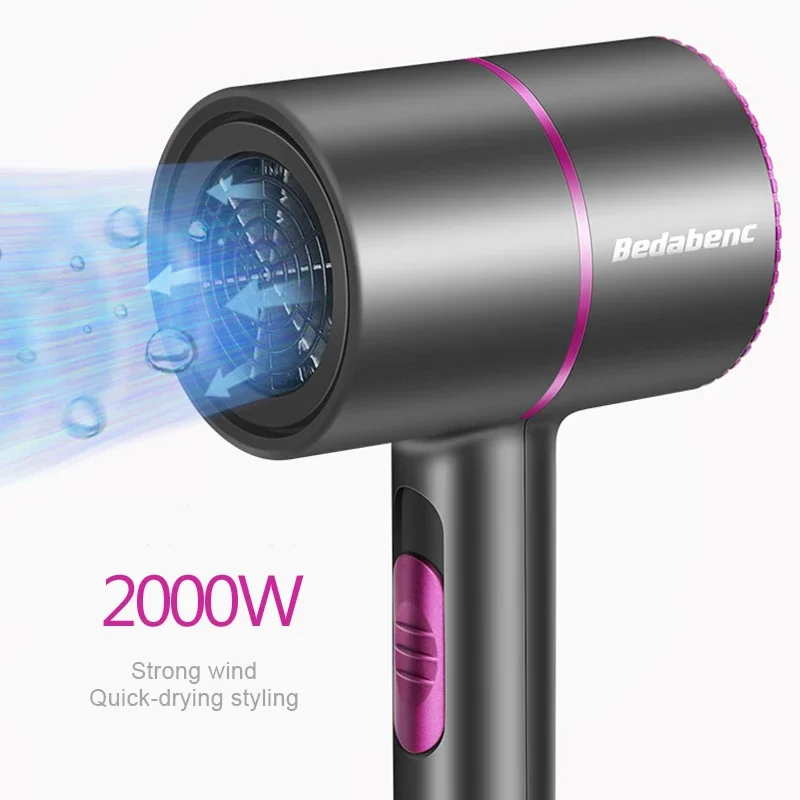 Secador de pelo iónico azul de 2000 W: viento frío/caliente, potente secador de pelo de salón doméstico