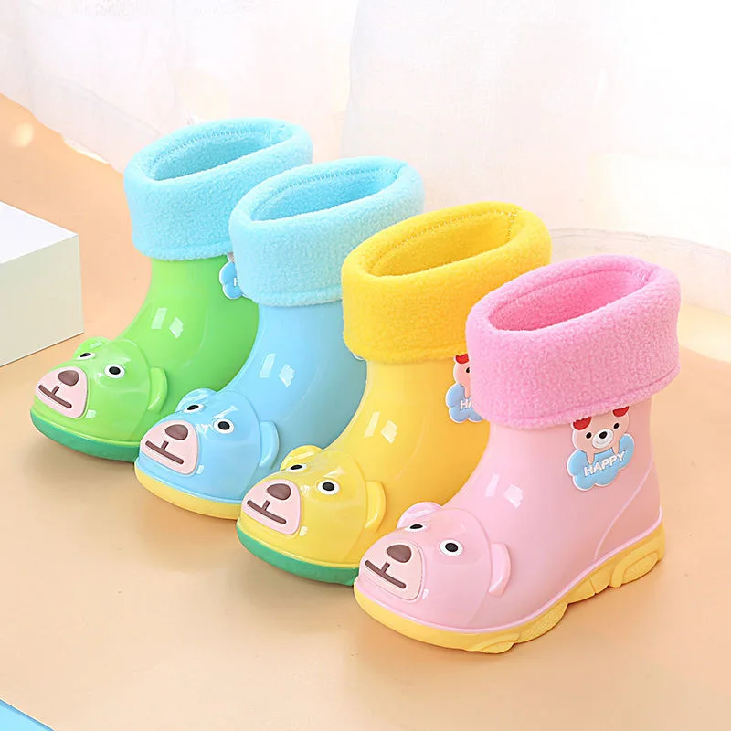 

Children Rain Boots Waterproof Non-slip Water Shoes Kids Plush Warm Rain Shoes for Boys Cute Cartoon Girl's Boot Four Seasons 장화