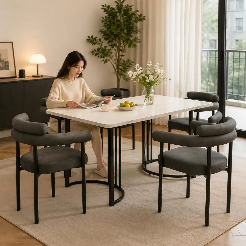 Ensemble de 2 chaises de salle à manger modernes, dossier ergonomique, siège rembourré en faux daim gris foncé avec mousse haute résilience, adapté à la salle à manger, au salon, au bureau, style nordique minimaliste