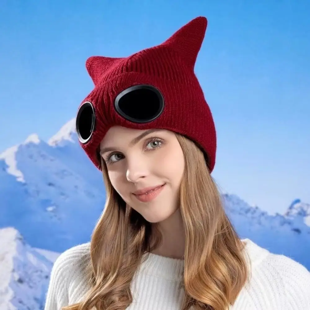 Removable Glasses Winter Glasses Caps Wear-resistant Windproof Warm Ski Mask Hats Ear Protection Thickened Knitted Hat Men