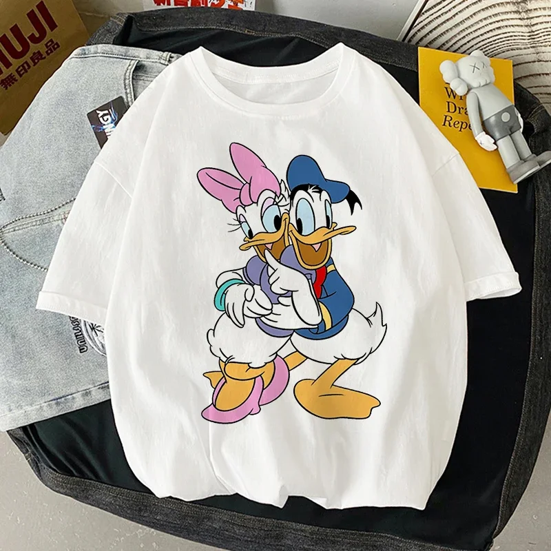 Disney Summer New T-Shirt Donald Duck Daisy Duck Cartoon Printed Women O-Neck Pullover T-Shirt Short Sleeve Streetwear Tees Tops