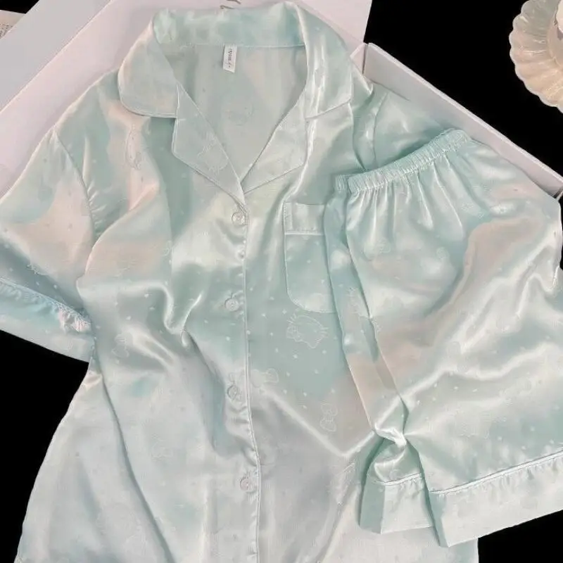 

Милый и стильный молодежный пижамный комплект с коротким рукавом для лета, новый женский модный домашний костюм с коротким рукавом, удобный и дышащий.