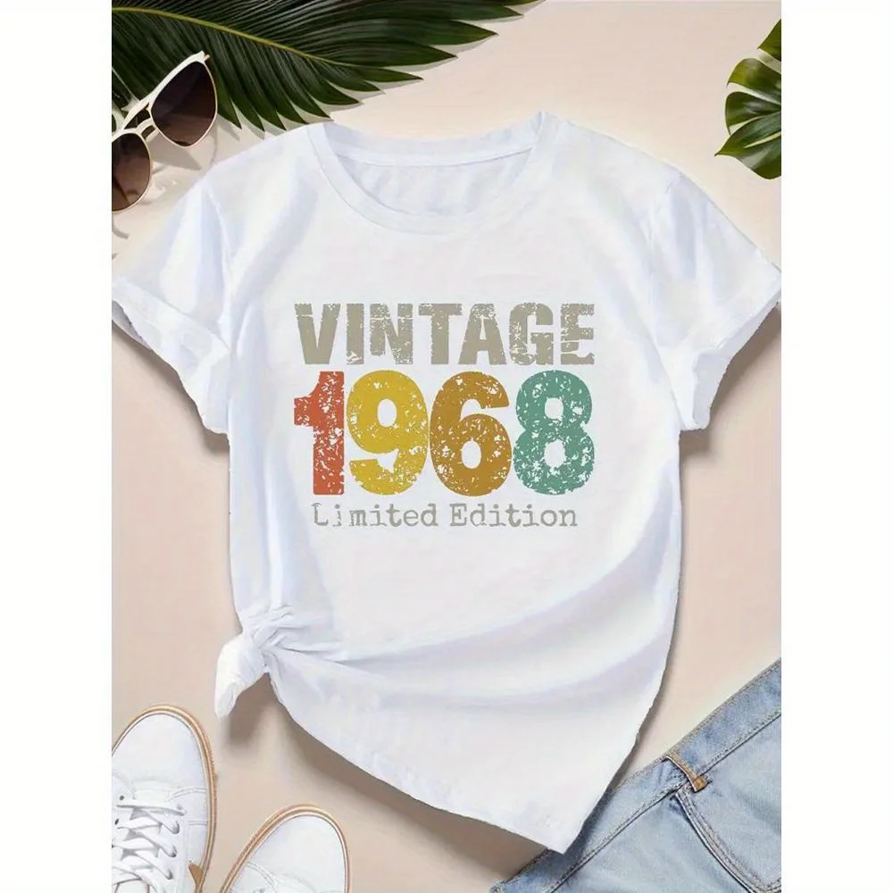 

Большие размеры в стиле ретро, женская хлопковая футболка с принтом, повседневный топ с короткими рукавами и круглым вырезом на весну и лето, женская одежда