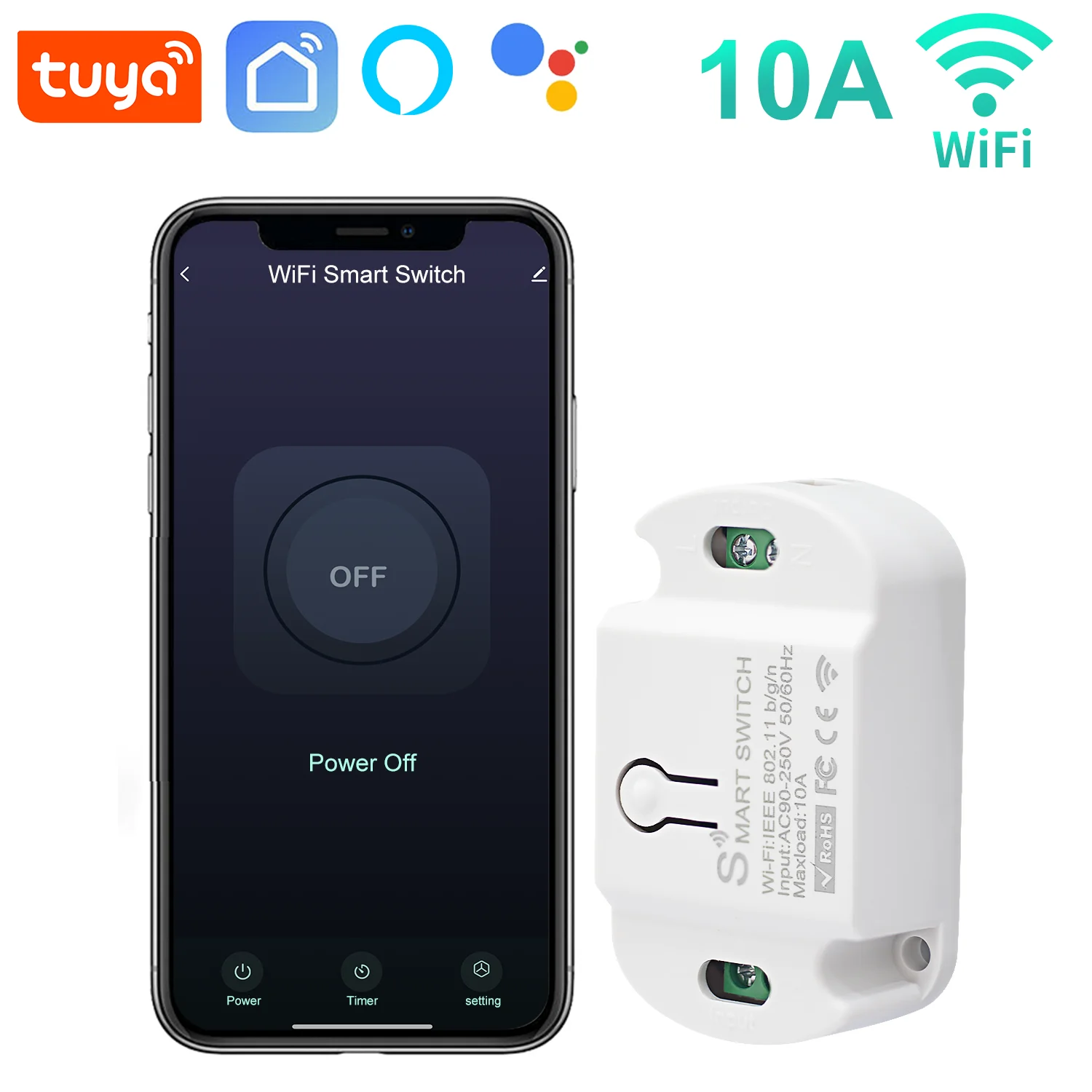 Tuya Smart WiFi Switch 10A Wireless Light Switches AC 110V 220V Timer Voice Control Module For Alexa Google Home Smart Life