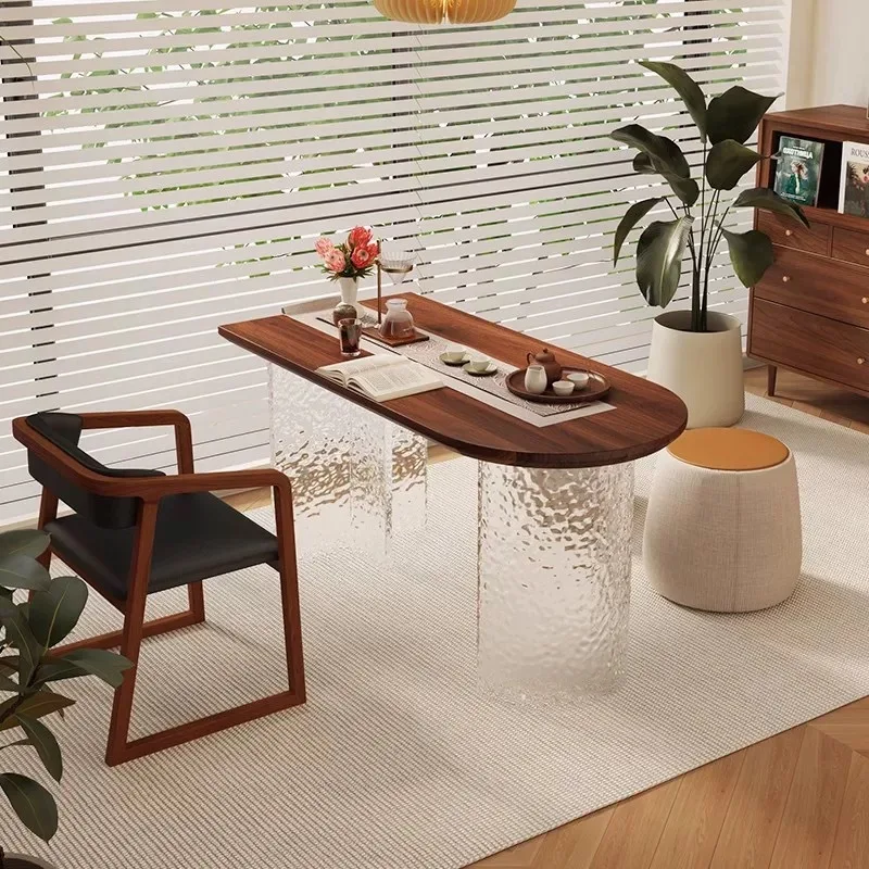 Simple balcony office tea table integrated walnut stone pattern acrylic creative tea table household
