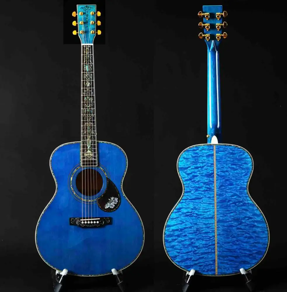 

OM Style 40 Inch Solid Wood Deluxe Blue Acoustic Electric Guitars 44.5mm Nut Wide EMS