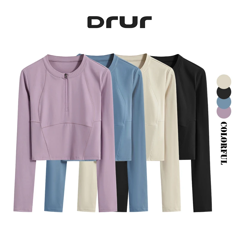 DRUR Women Sports Tops Long Sleeve Zipper Yoga Shirts Gym Clothes Zipper Running Jackets Female Sportswear Fitness Workout Shirt