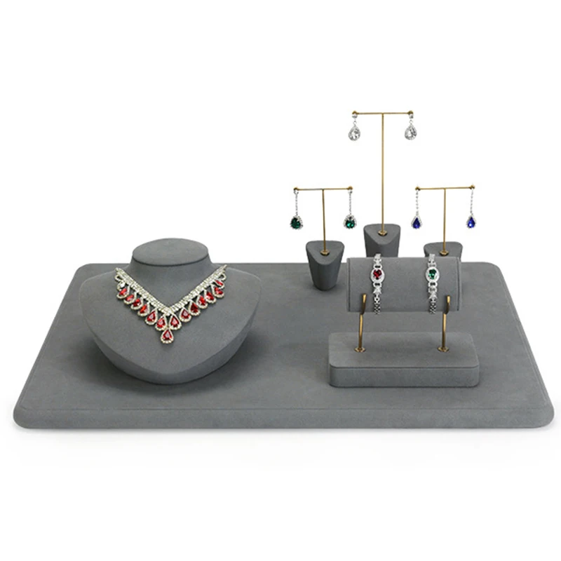 Jewelry display stand, gray light luxury counter jewelry display props, earrings, necklaces bracelets rings jewelry display rack