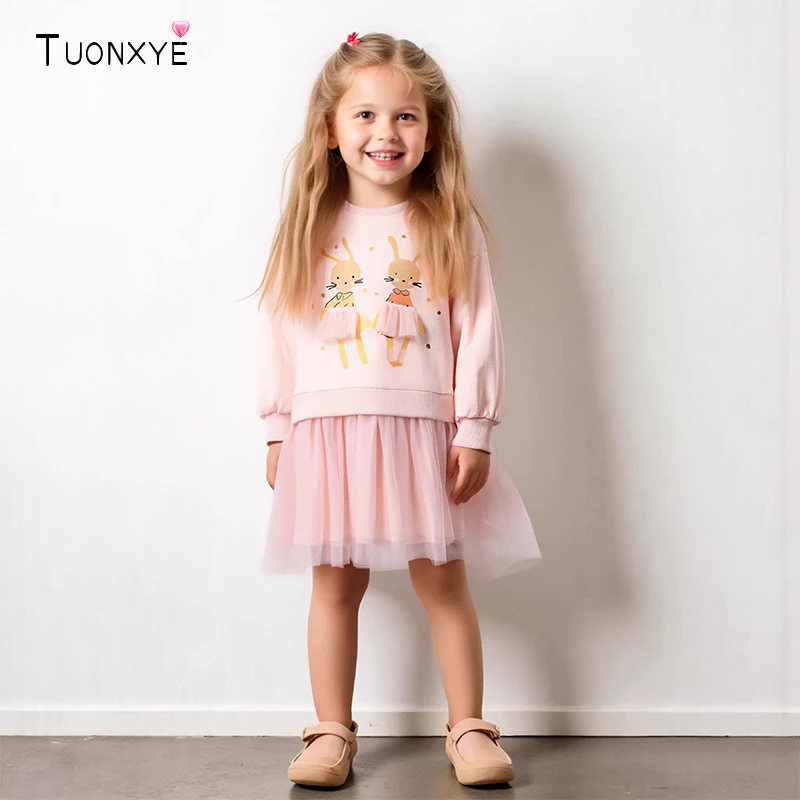TUONXYE Neugeborene Mädchen Mesh Kleid Frühling Neue 2026 Mädchen Party Kleid Tier Kaninchen Applikationen Kinder Prinzessin Kleider Baumwolle