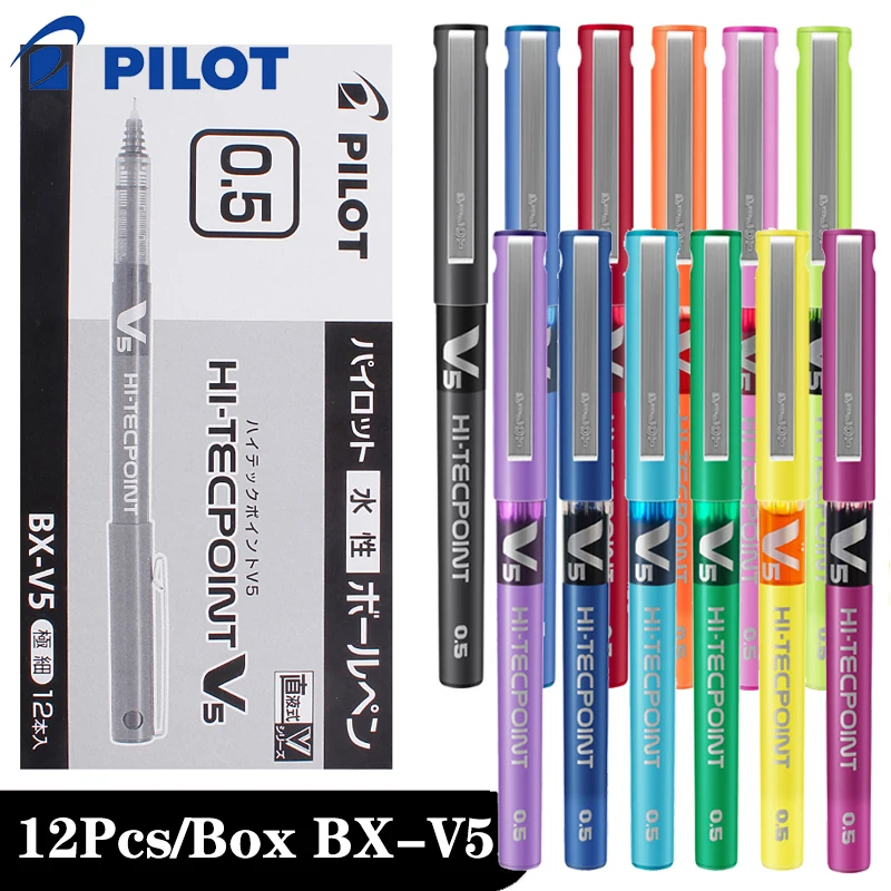 

12 Pcs/Box PILOT Gel Pen BX-V5 Straight Liquid Ballpoint Pen 0.5mm Large Capacity Color Syringe Pen School Supplies Stationery