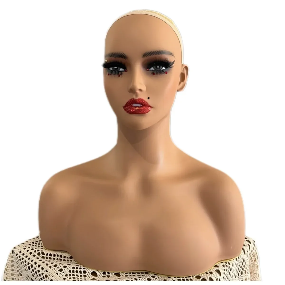 Realistic Female Manikin Heads European and American Mannequin Head Bust with Shoulder for Wigs Jewelry Hats Display