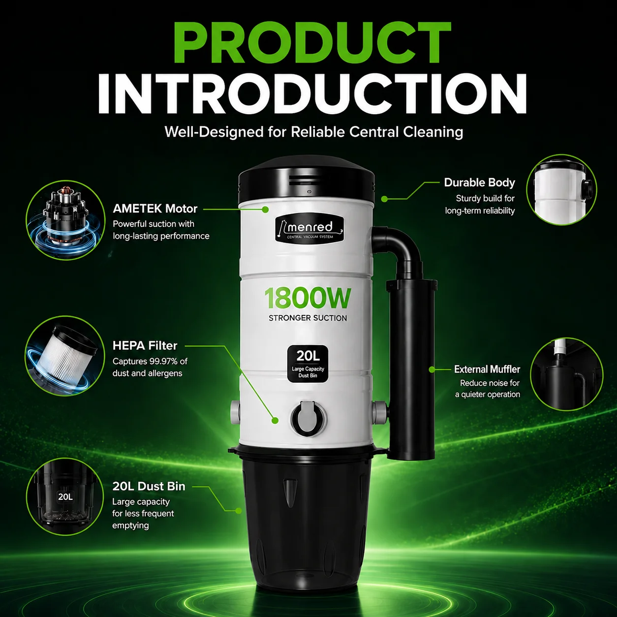 Wholesale Central Vacuum System 625AW High Suction 20L HEPA Unit For Residential Apartment And Luxury Villa Projects