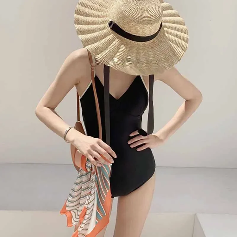 Cover-up Women Pure Color Backless V-neck Sexy Simple Basic Holiday Swimwear Female Fashion Beach Popular Soft Ins New Classic