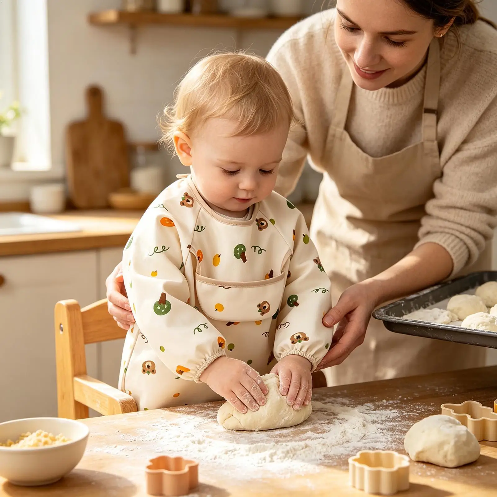 Kids Smock Bib Waterproof Reusable Long Sleeve 6-36 Months Children Food Feeding Bib Cover For Kitchen Dining Restaurant Home