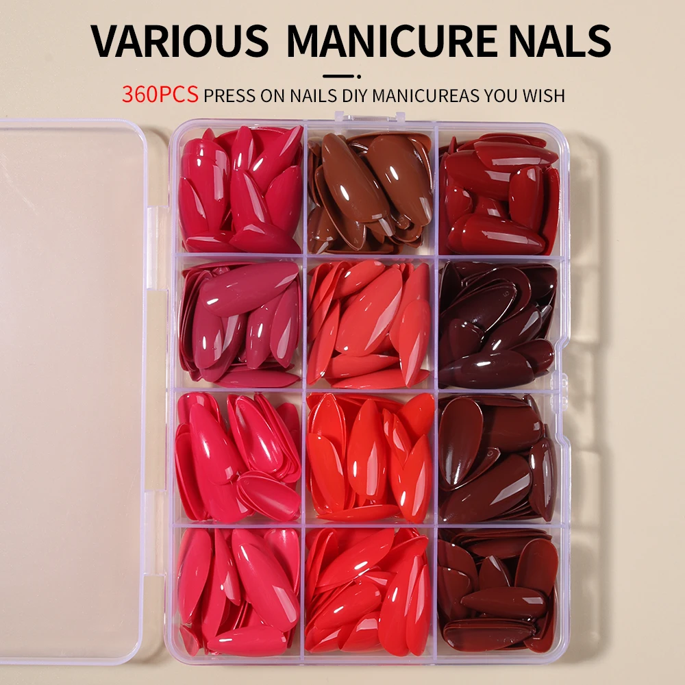 360 قطعة (12 مختلطة) طرف أظافر طويل بلون اللوز عاري اضغط على الأظافر متوسطة الحجم، لون حلوى معكرون مناسب تمامًا تصميم أكريليك كاذب N #5