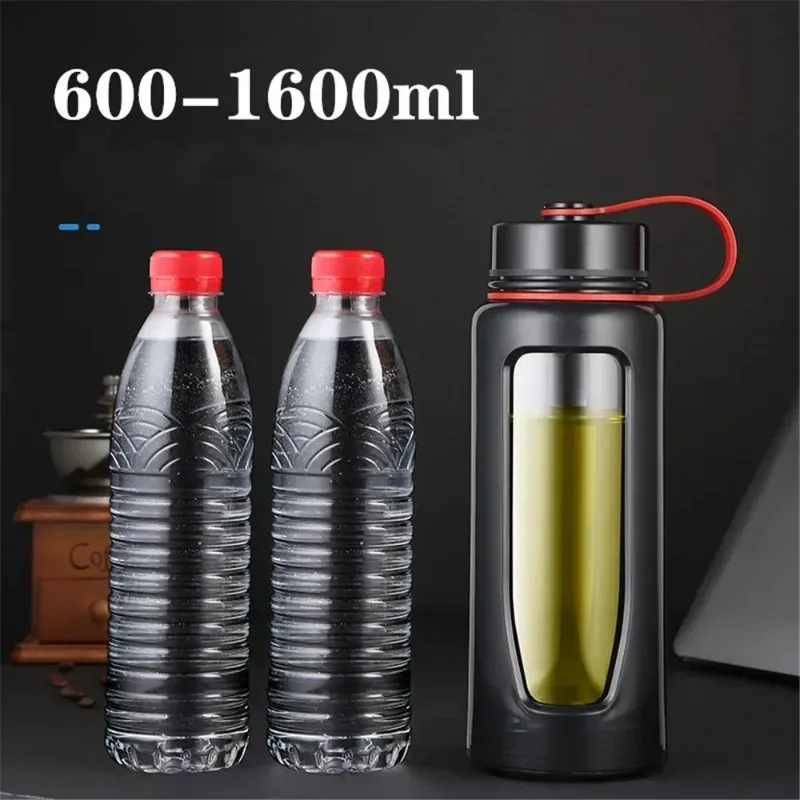 Glass Bottle Water Bottle 1000Ml Glass Water Bottle Thermos  Flask Sport Glass Bottles Bike Cup Double Bottom Thermos