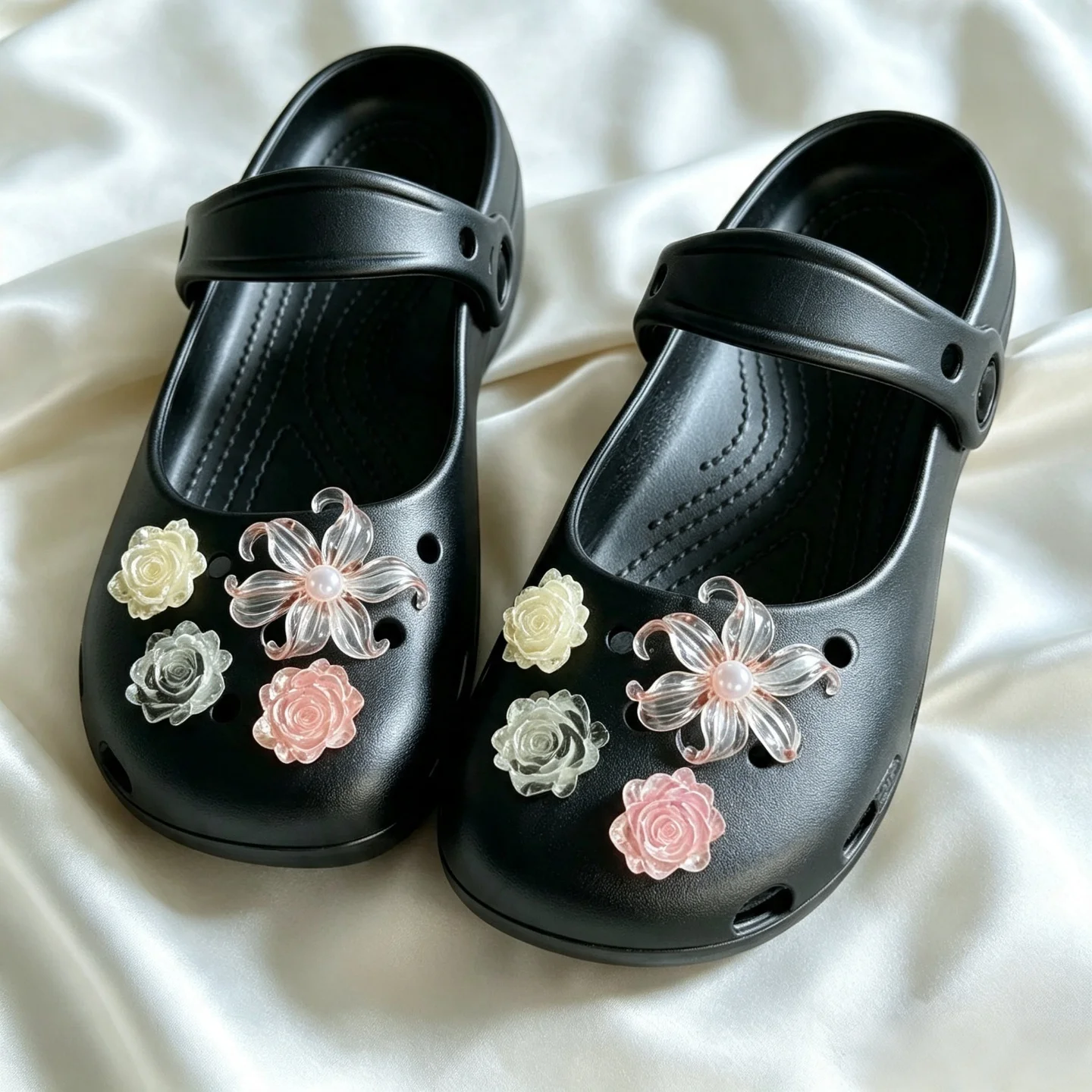 PVC Ballet‑style Iris & Rose Shoe Charms DIY Accessories for Hole Clog Sandals Gift for Teen Girls Women Home Party Decor