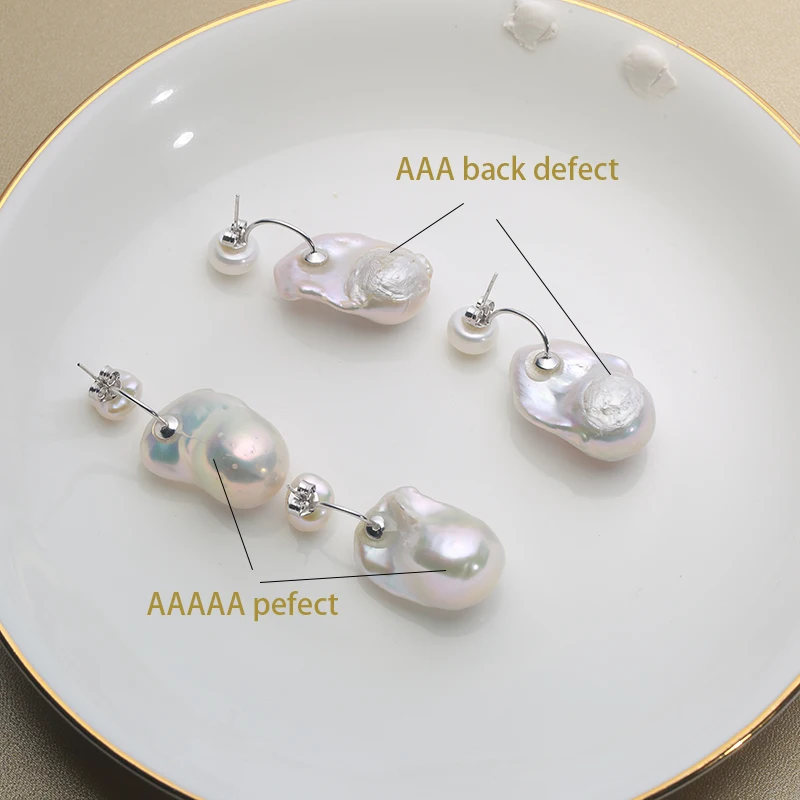 Natural Freshwater Double Pearl Baroque Pearl Stud earrings 925 sterling silver  Fine Jewelry for Women8-12mm&15-25mm EAI