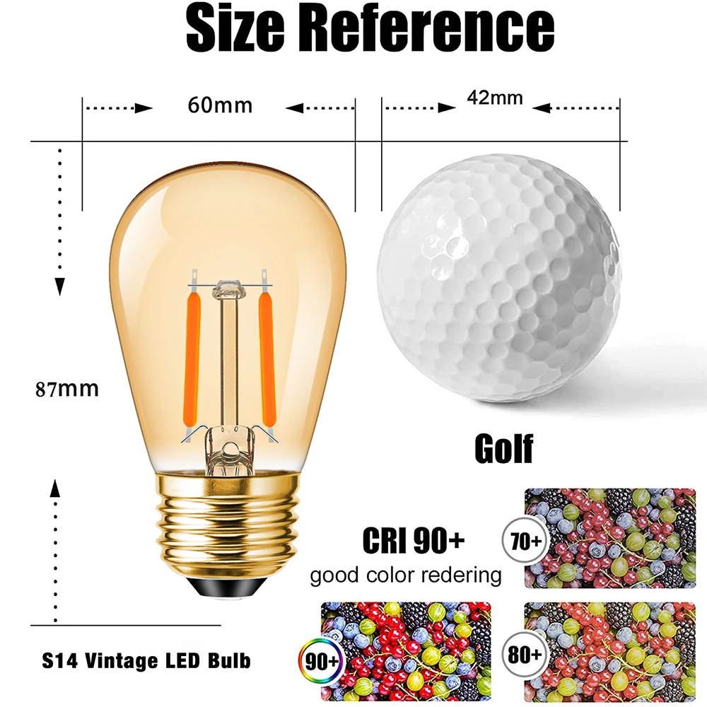 Bombillas Vintage de 15 piezas, E27, E26, S14, ST45, 1W, 2200K, bombilla de filamento Led ámbar de repuesto, 220V, 110V, para lámpara de mesa