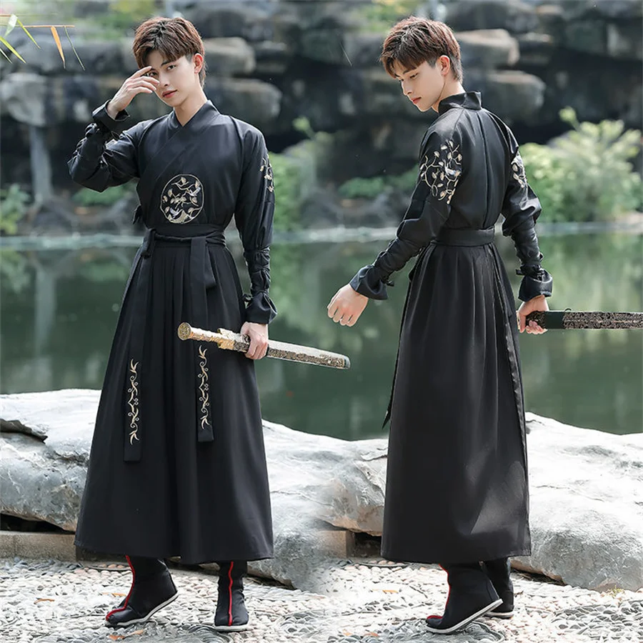 Unisex adulto stile marziale Hanfu femminile tradizionale cinese abbigliamento colletto incrociato Han vestito maschile antico Cosplay coppia Costum