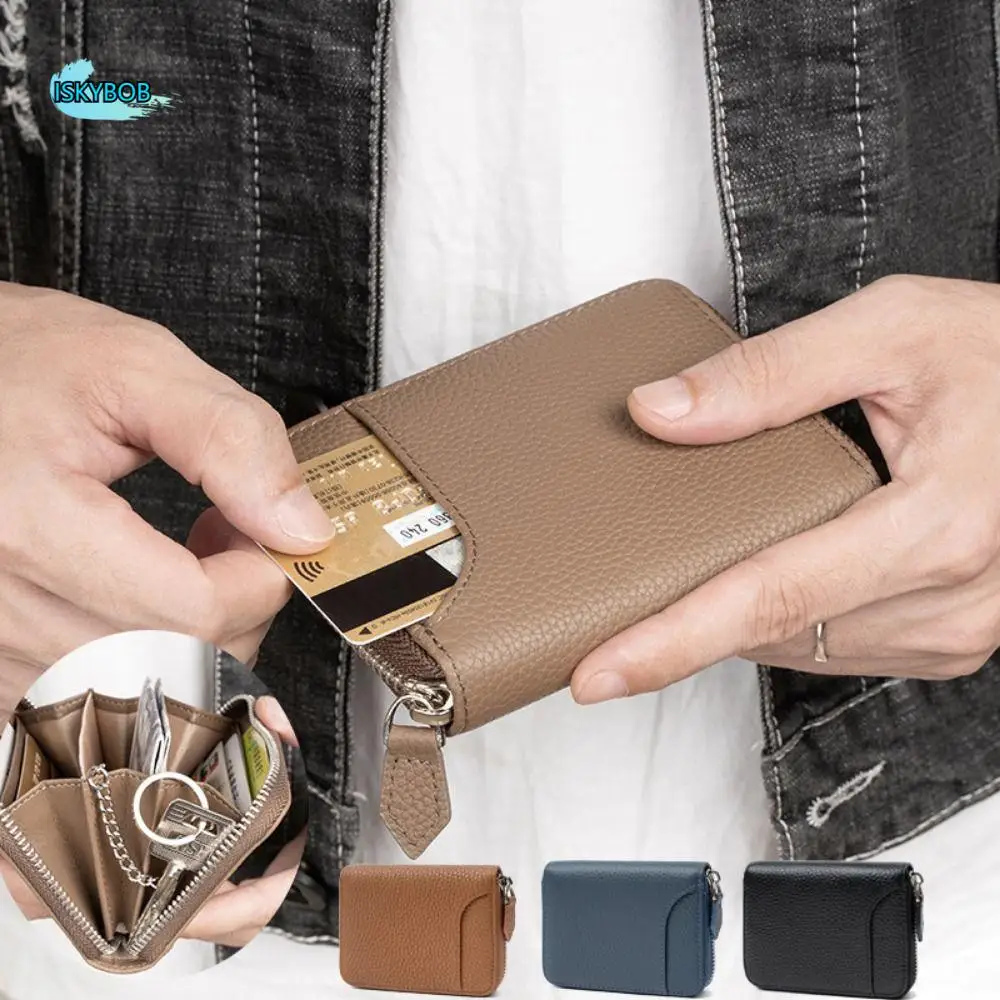 

Мужской короткий кошелек из натуральной кожи, RFID-блокировка, защита от кражи, портативная сумка для монет, большая вместимость, водонепроницаемая