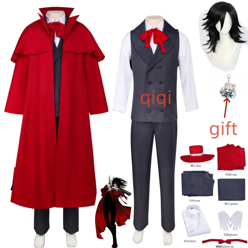 

Anime Comic Hellsing Alucard Cosplay Costume Red Trench Alucard Van Cosplay Vampire Hat Costume Halloween Carnival Men Suit