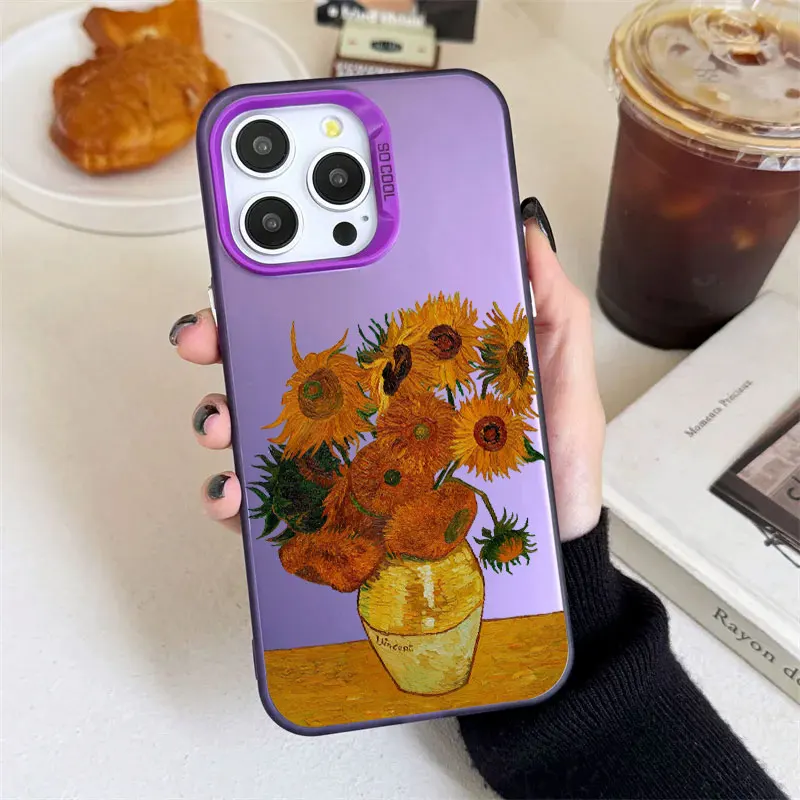 Van Gogh Oil Painting Sunflower Coque For iPhone 16 Pro Case 14 11 13 15 Pro Max 12 Mini XS 16 Plus Phone Cases Shockproof Cover