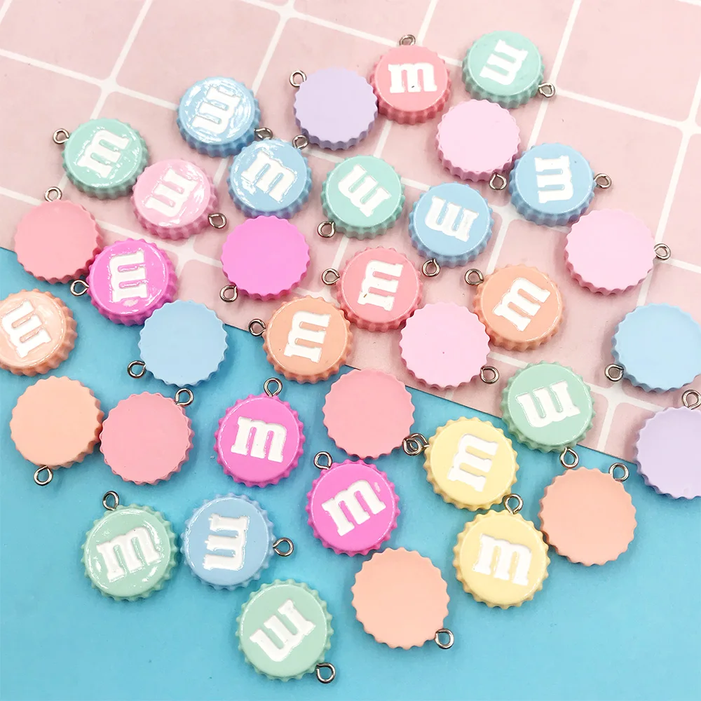 30Pcs/lot Simulation M Bean Cap Flatback Resin Charms Cabochon Cartoon With Hook DIY Pendant for Jewelry Making Accessories 19mm