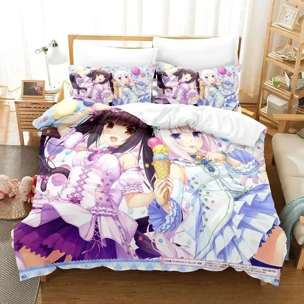 

Anime Kawaii Girls Nekopara Bedding Set 3D Printed Suitable for Bedroom Duvet Cover Set With Pillowcases Kids Home Textile