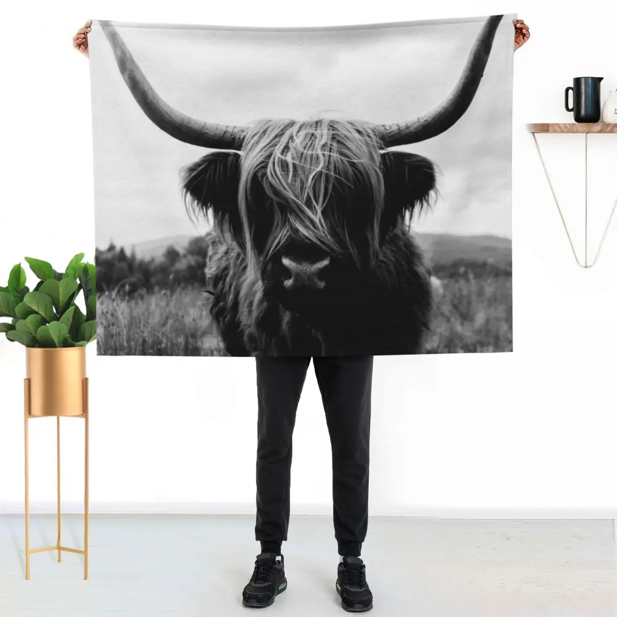 Scottish Highland Cattle - Black and White Animal Photography Throw Blanket Camping Blankets For Bed Giant Sofa Blankets