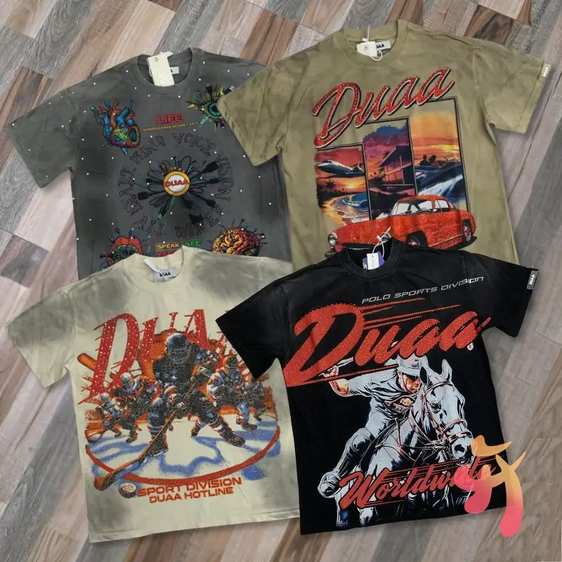 

Высококачественные хлопковые футболки DUAA с принтом в стиле винтажного граффити, с круглым вырезом, коротким рукавом, в стиле хип-хоп, свободного кроя, для мужчин и женщин