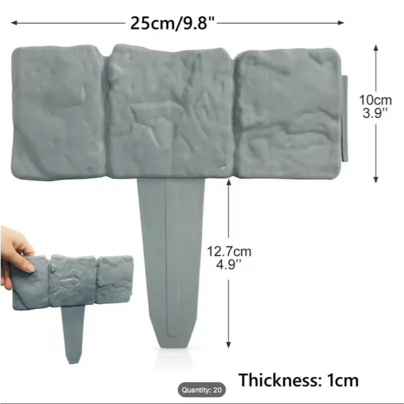 20-piece set - grey imitation stone pebble effect garden lawn edging - interlocking walkway border - total 20 pieces