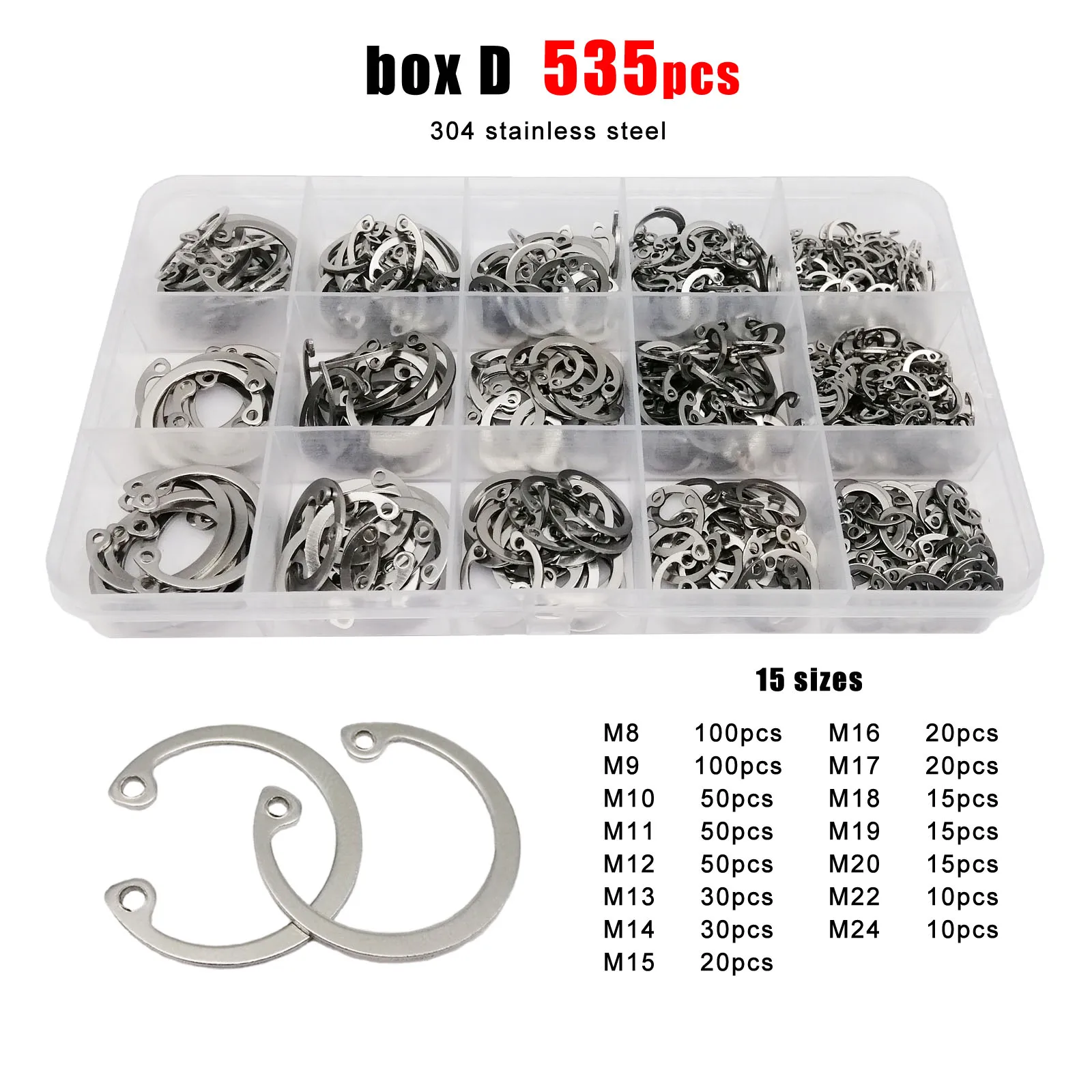 1 Box M8-M24 GB893 304 Stainless Steel Black Steel C Type Internal Circlip Retaining Clip Snap Ring for Hole Assortment Kit Set image 2
