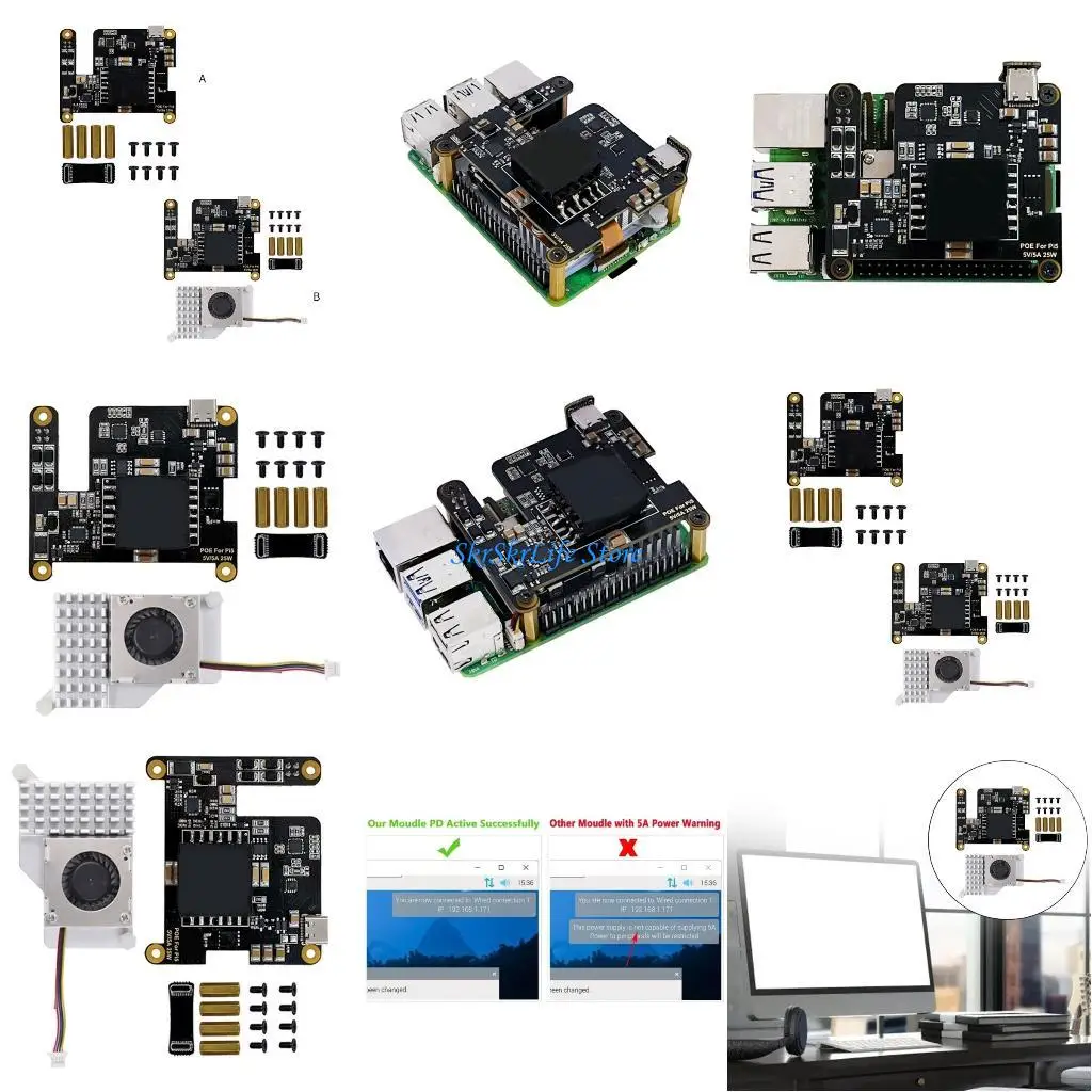 

E65E POE Board 802.3af Power Over Ethernet Expansion Board with Cooling Fan For RPi 5