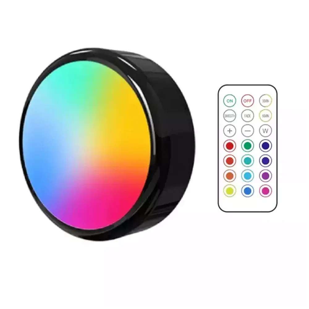 LED Puck Lights Dimmable RGBW 13 Colors Kitchen Hallway Closet Cabinet Lights Touch Sensor Decor Night Lamp Remote Control