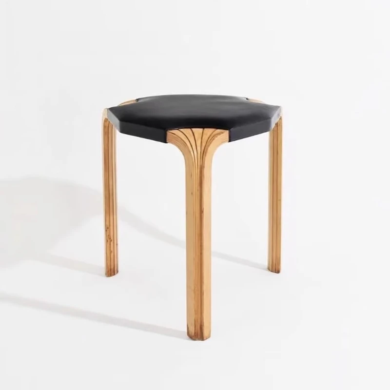 Side Table Stools Can Be Changed At Will, Solid Wood and Genuine Leather Shoe Stools, Solid Wood Stools with Smooth Edges